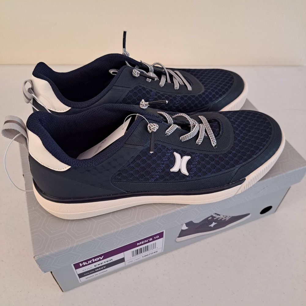 Hurley Exeter Sneaker Mens 10 Navy New Mesh Bungee Lace Low Top 1190-567-B14